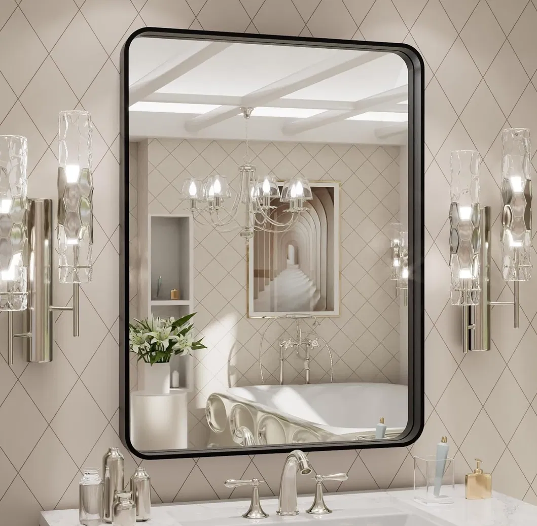 Modern de metal enmarcado rectangular de forma redonda espejo de pared decorativa de ba&ntilde;o