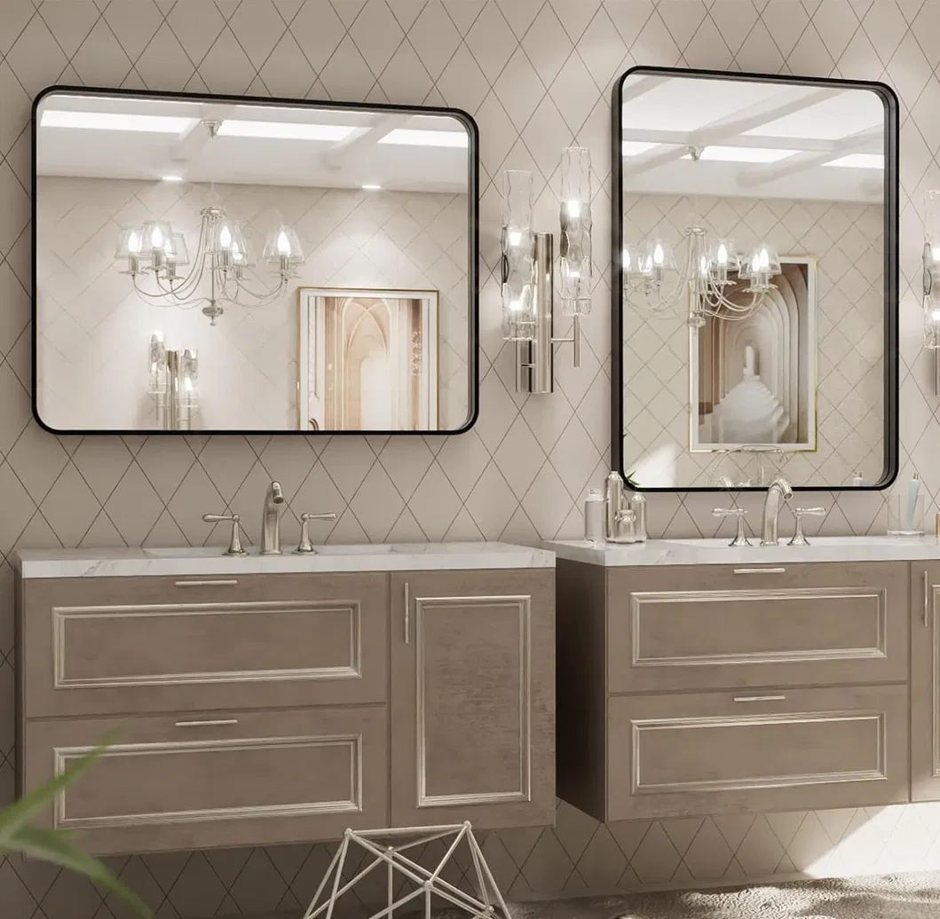 Modern de metal enmarcado rectangular de forma redonda espejo de pared decorativa de ba&ntilde;o
