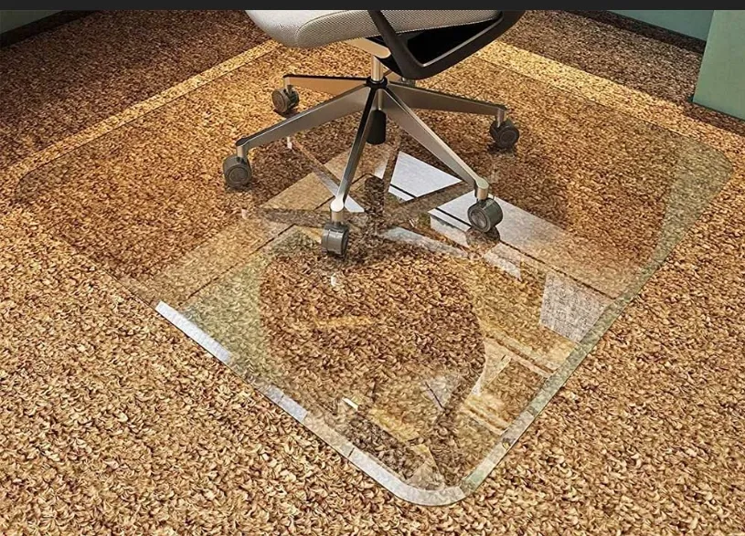 Metera de escritorio de silla de vidrio templado gris de oficina para alfombras y piso de madera dura