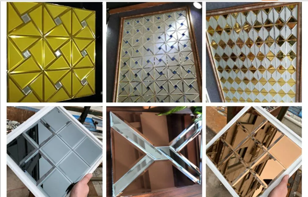 Al por mayor 4 mm-8 mm hex&aacute;gono dorado espejo biselado biselado mosaico espejo baldosas de pared