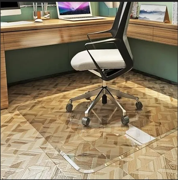 Alfombra de silla de oficina de vidrio templado rectangular para alfombras de madera dura