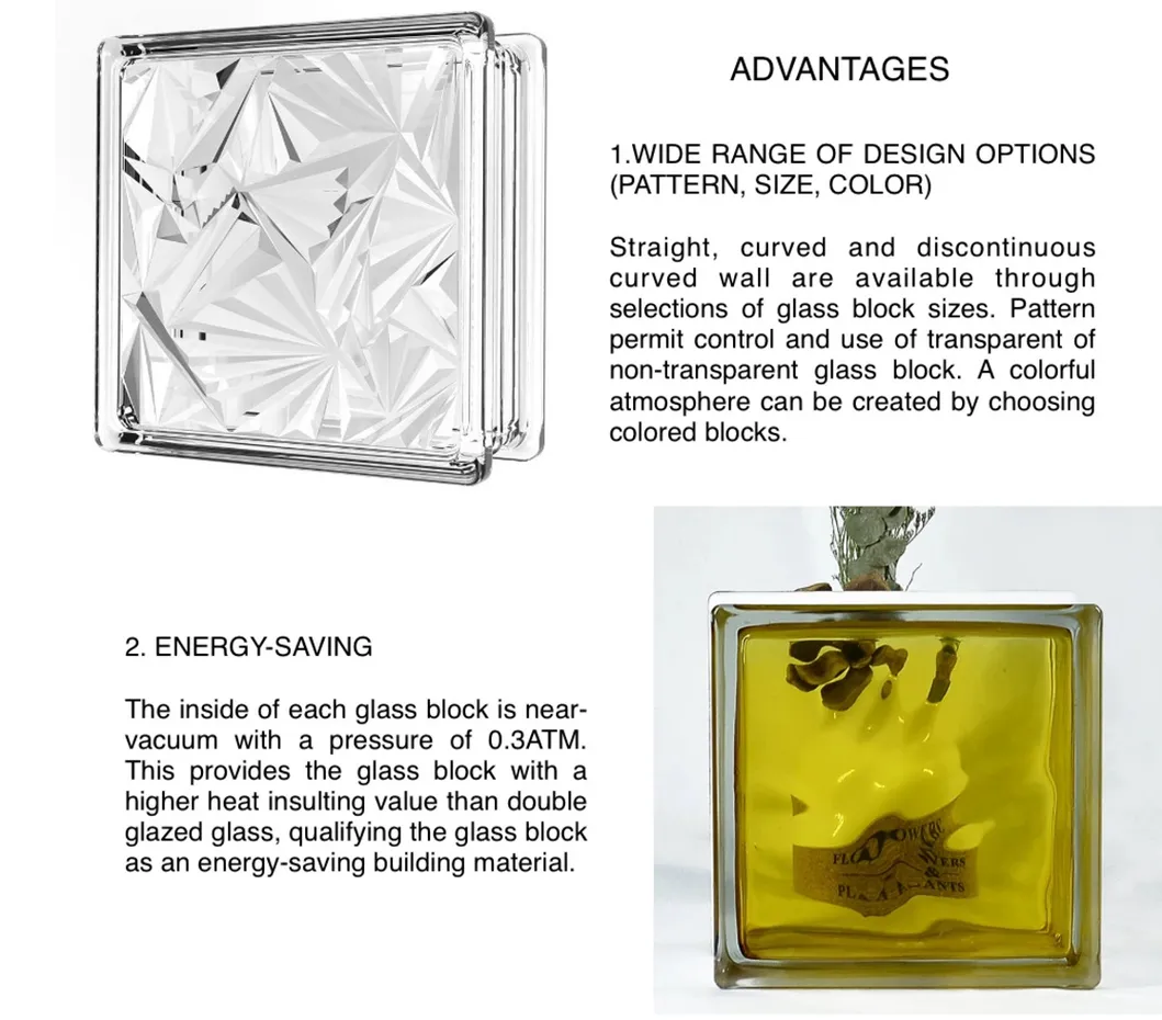 190x190x80mm Bloque de vidrio transparente de color transparente 190x190x80 
