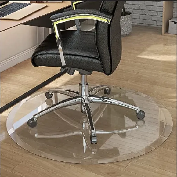 Esteras de silla de vidrio templado redondo para madera dura y piso de alfombra