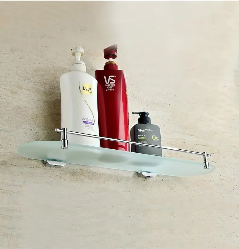 Estante de almacenamiento de ba&ntilde;o de vidrio templado de montura de pared de acero inoxidable