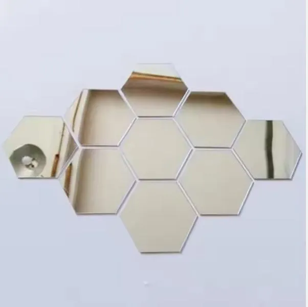 Al por mayor 4 mm-8 mm hex&aacute;gono dorado espejo biselado biselado mosaico espejo baldosas de pared