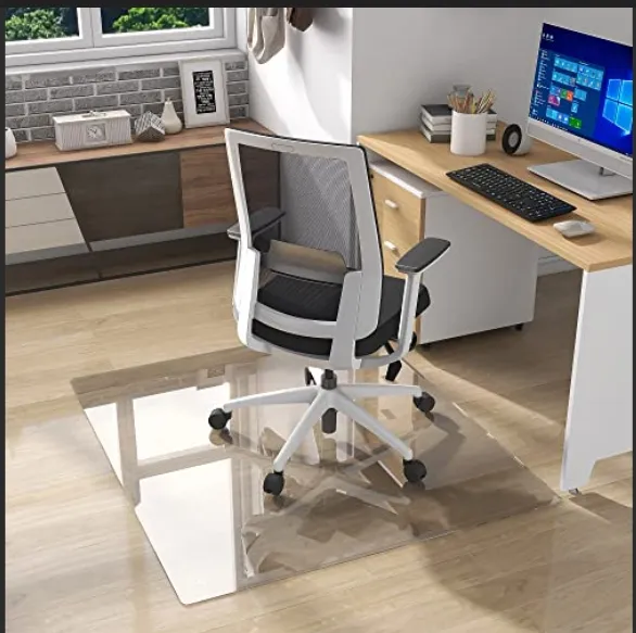 Alfombra de silla de oficina de vidrio templado rectangular para alfombras de madera dura