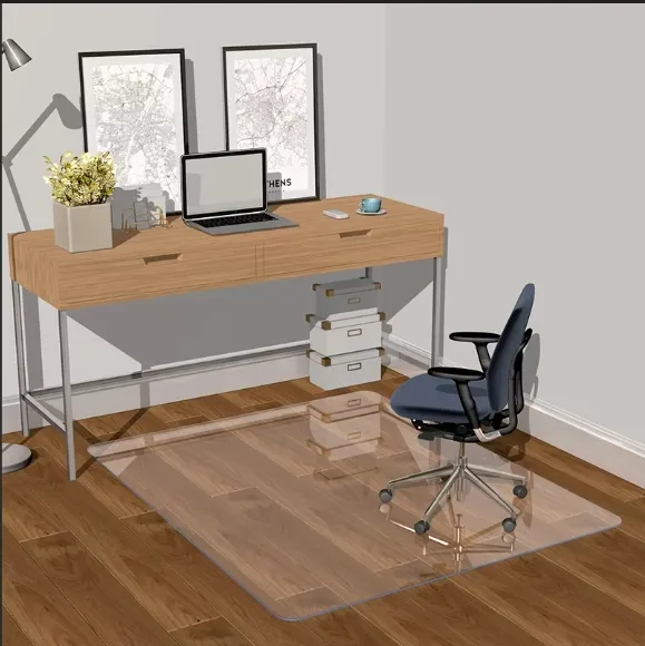 Metera de escritorio de silla de vidrio templado gris de oficina para alfombras y piso de madera dura