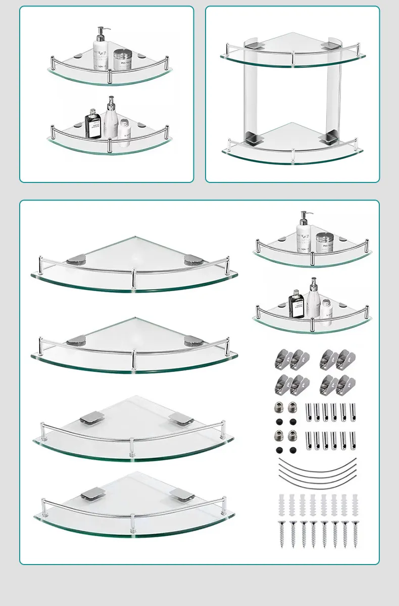 Estante de almacenamiento de ba&ntilde;o de vidrio templado de montura de pared de acero inoxidable